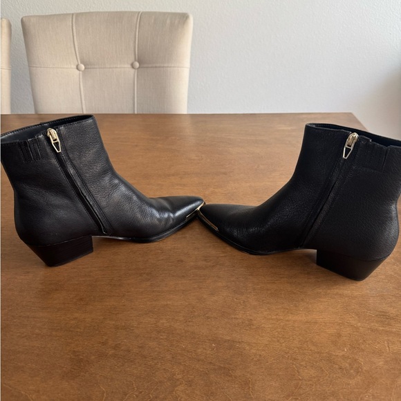 Dolce Vita Black Leather Pointed Toe Heeled Boots with Gold Trim - Picture 6 of 12